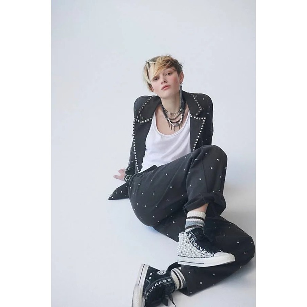 Free People Pearl Crush Hi Top Sneakers by Nan-Ku Black Sz 39 New - Picture 2 of 8